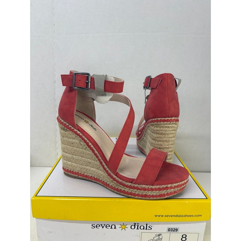 SEVEN DIALS Women's Berlina Red/Nubuck Platform Toe Wedge Espadrille Sandals 8M